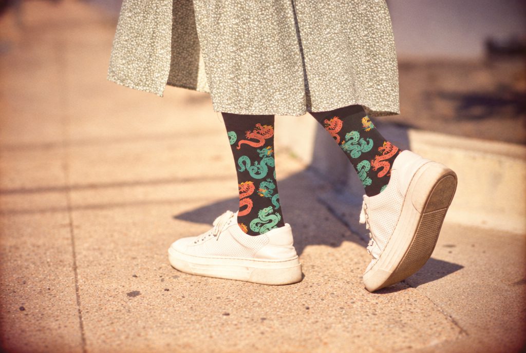 on feet, out in the world