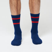 Navy Red Stripe Crew - 3 Pack