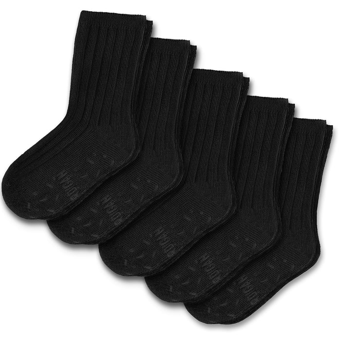 Foot Cardigan Kids Organic Cotton Socks 5-Pack - Black, Soft, Non-Slip Grips